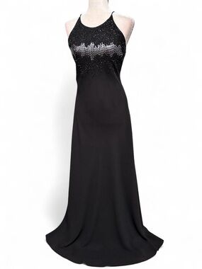 Vintage Cachet Beaded Halter Style Evening Maxi / Full Length Gown Black